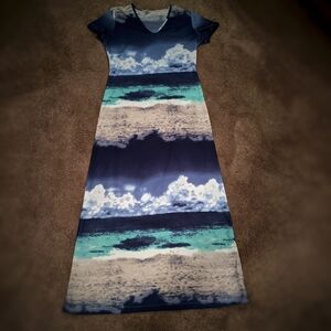 90s Vintage Oceanic Shore Graphic Maxi Dress Size M